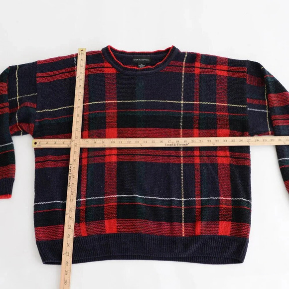 Vintage Croft And Barrow Blue And Red Scottish Tartan Knit Crew Neck Sweater XXL - Picture 3 of 10